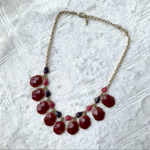Boutique Fall Maroon Colored Sparkle Accent Statement Necklace Gold Tone - Picture 4 of 11